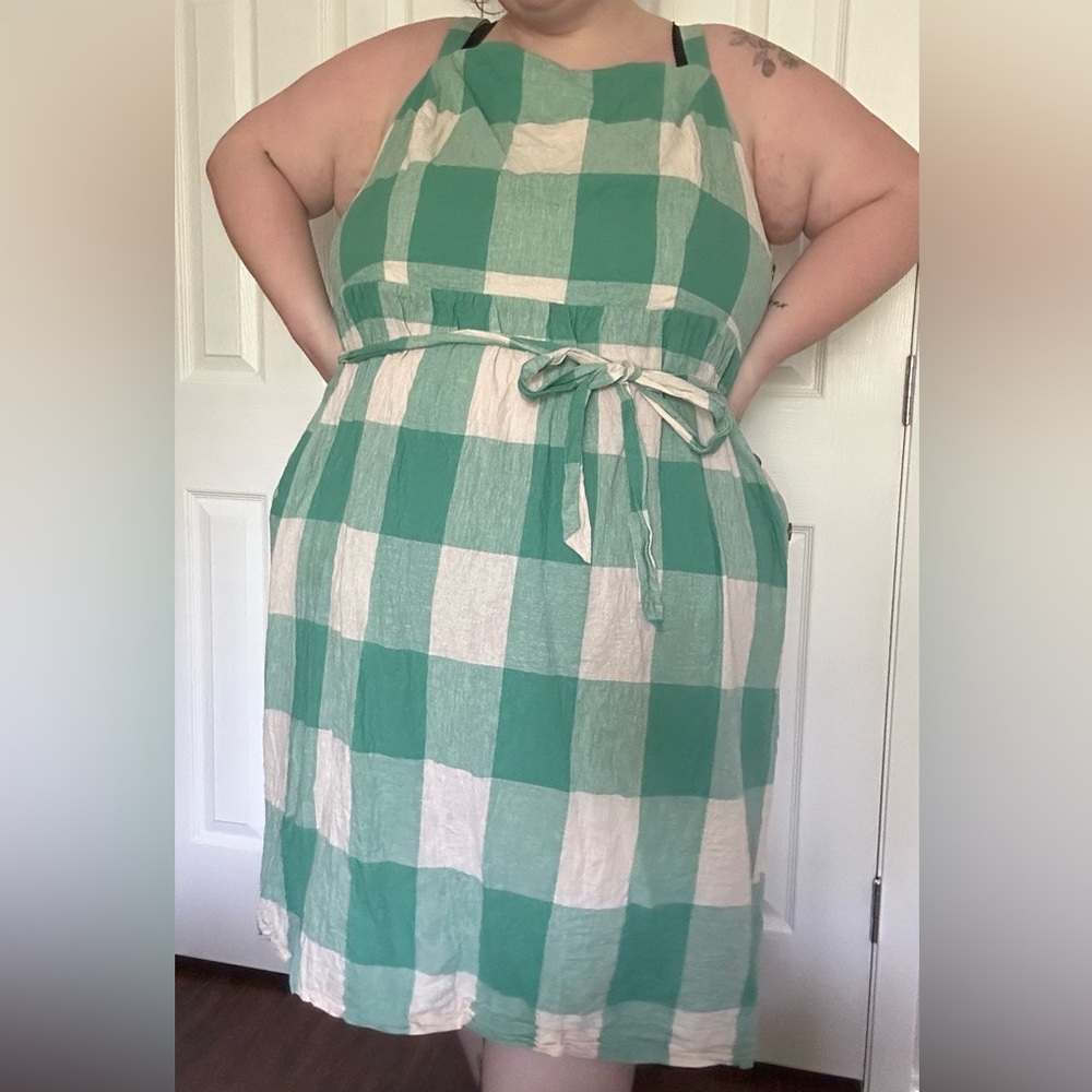 Ava & Viv Green & Cream Checkered Midi Dress